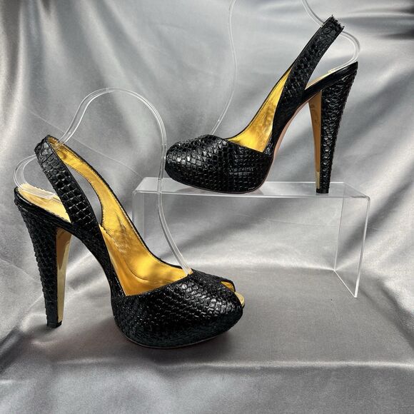 Report Signature Slingback 8.5 Snake Print Stiletto Leather Peep Toe Platform - Picture 12 of 17